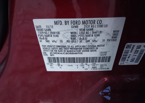 2013 Ford Edge Sel from USA, damaged, VIN 2FMDK4JC8DBB49705